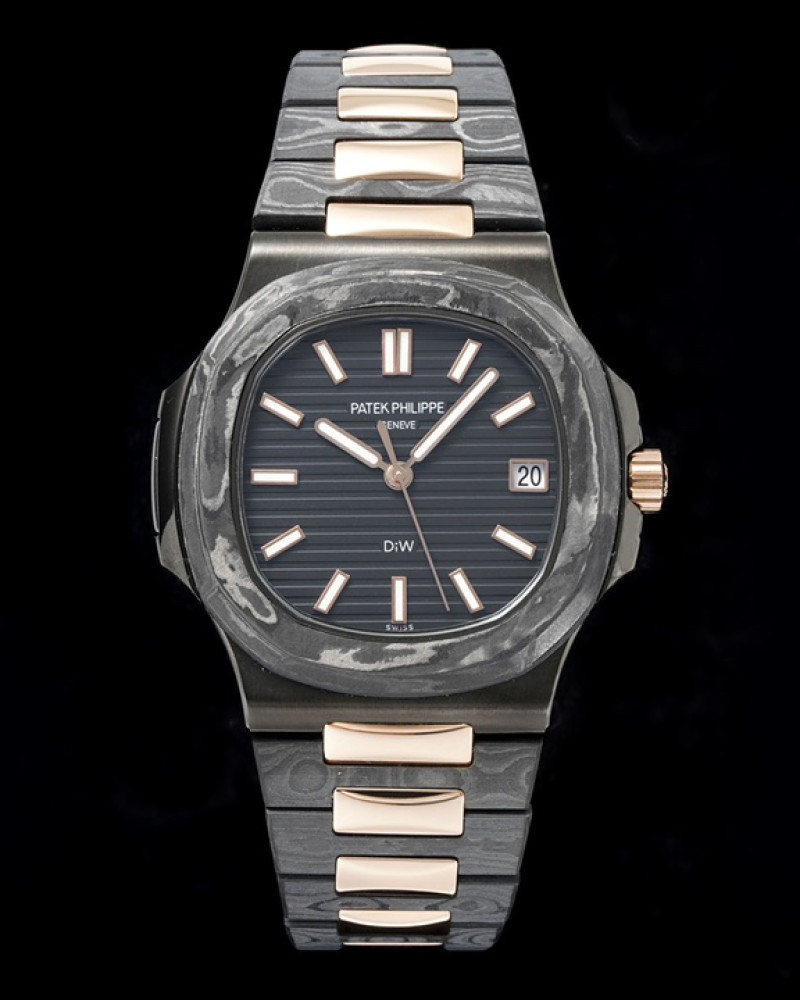 Patek Philippe Nautilus D:W Black Dial Forged Carbon/Rose Gold Case On Carbon/Rose Gold Bracelet