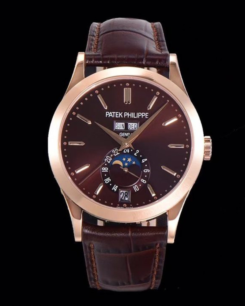 Patek Philippe Complications 5396 Brown Dial Rose Gold Annual Calendar Moon Phase On Brown Leather Strap