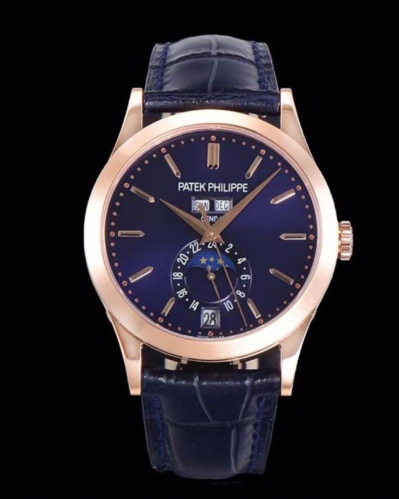 Patek Philippe Complications 5396 Blue Dial Rose Gold Annual Calendar Moon Phase On Blue Leather Strap