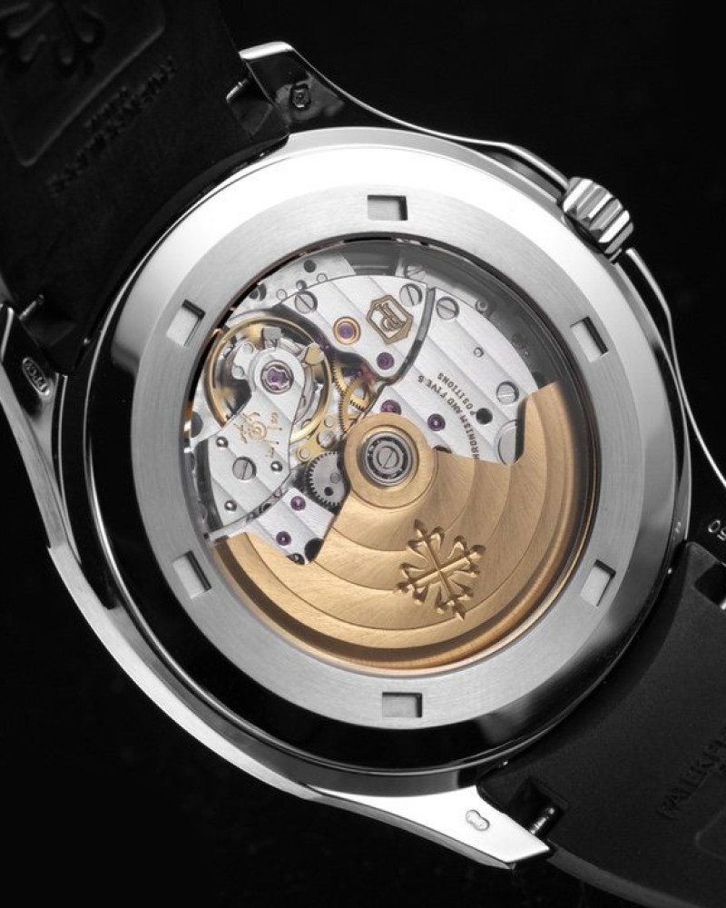 Patek Philippe Aquanaut Black Dial Steel Bezel On Black Rubber Strap