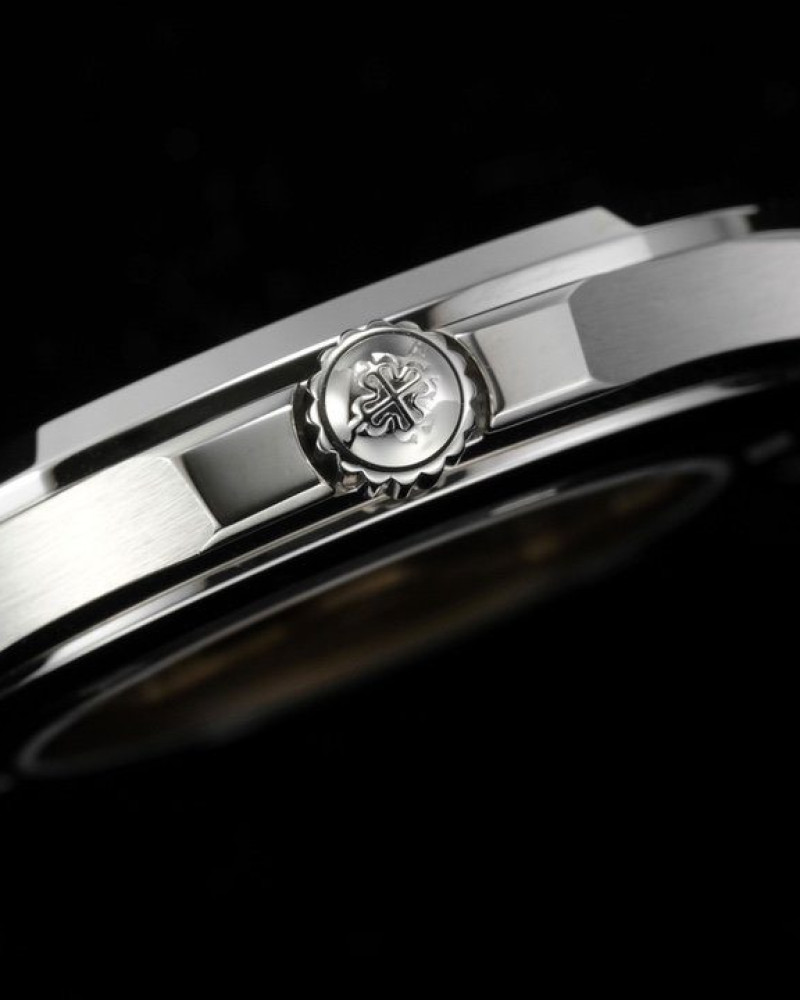 Patek Philippe Aquanaut Black Dial Steel Bezel On Black Rubber Strap