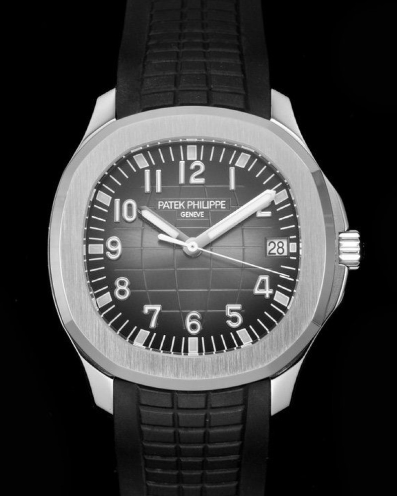 Patek Philippe Aquanaut Black Dial Steel Bezel On Black Rubber Strap