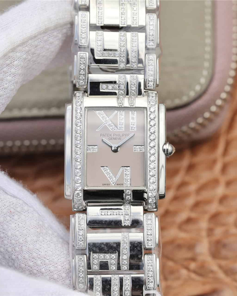 Patek Philippe Twenty~4 Pink Dial Diamond Bezel On Diamond-Set Steel Bracelet