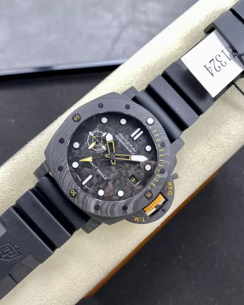Panerai Submersible Navy SEALs Carbotech Black Dial On Black Rubber Strap