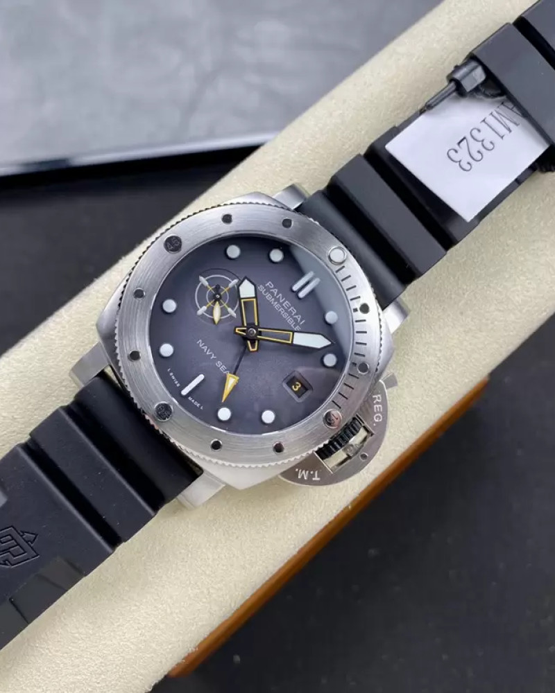 Panerai Submersible Navy SEALs Steel Black Dial On Black Rubber Strap