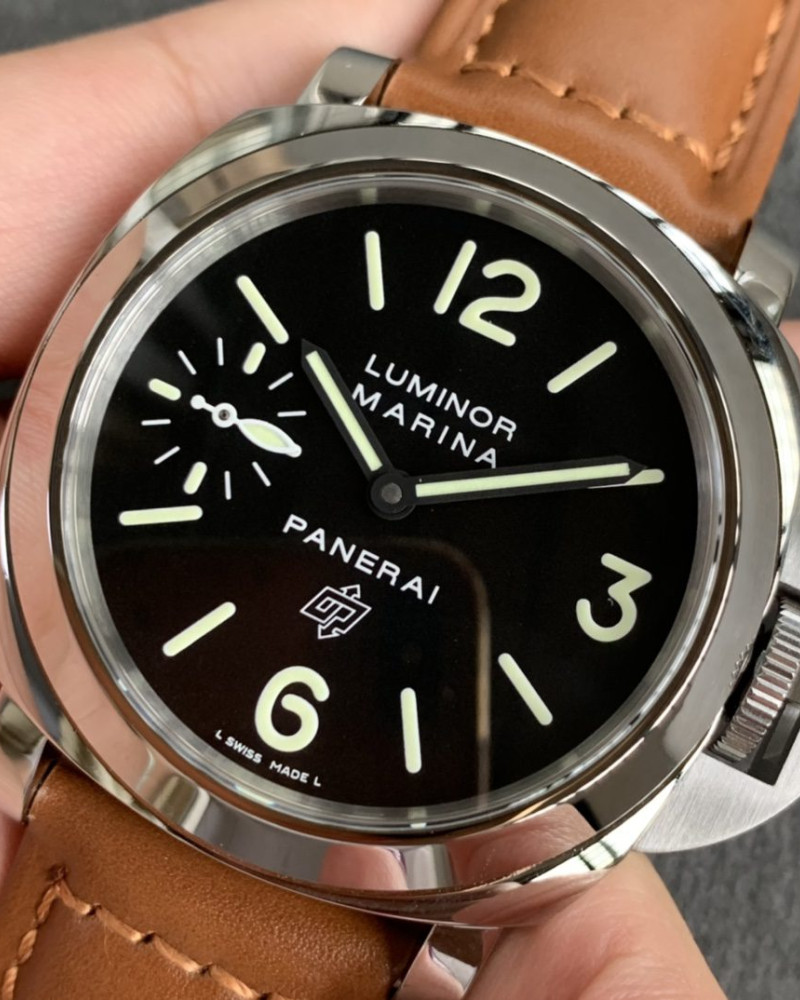 Panerai Luminor Marina Black Dial Steel Case On Tan Leather Strap