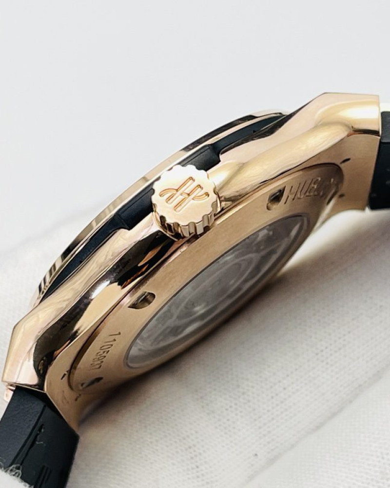 Hublot Classic Fusion Grey Dial Rose Gold Full Diamond Case On Grey Leather Strap