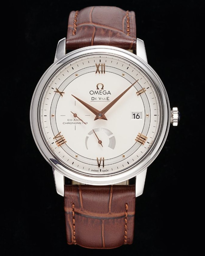 Omega De Ville Prestige Silver Dial Steel Case On Brown Leather Strap