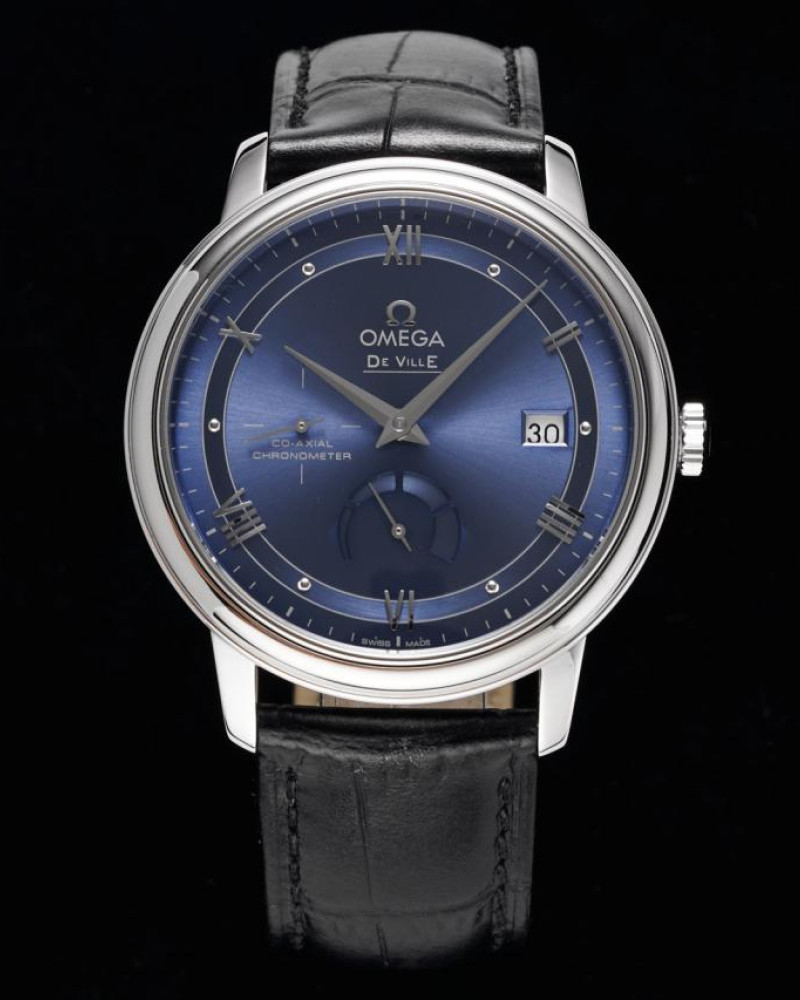 Omega De Ville Prestige Blue Dial Steel Case On Black Leather Strap
