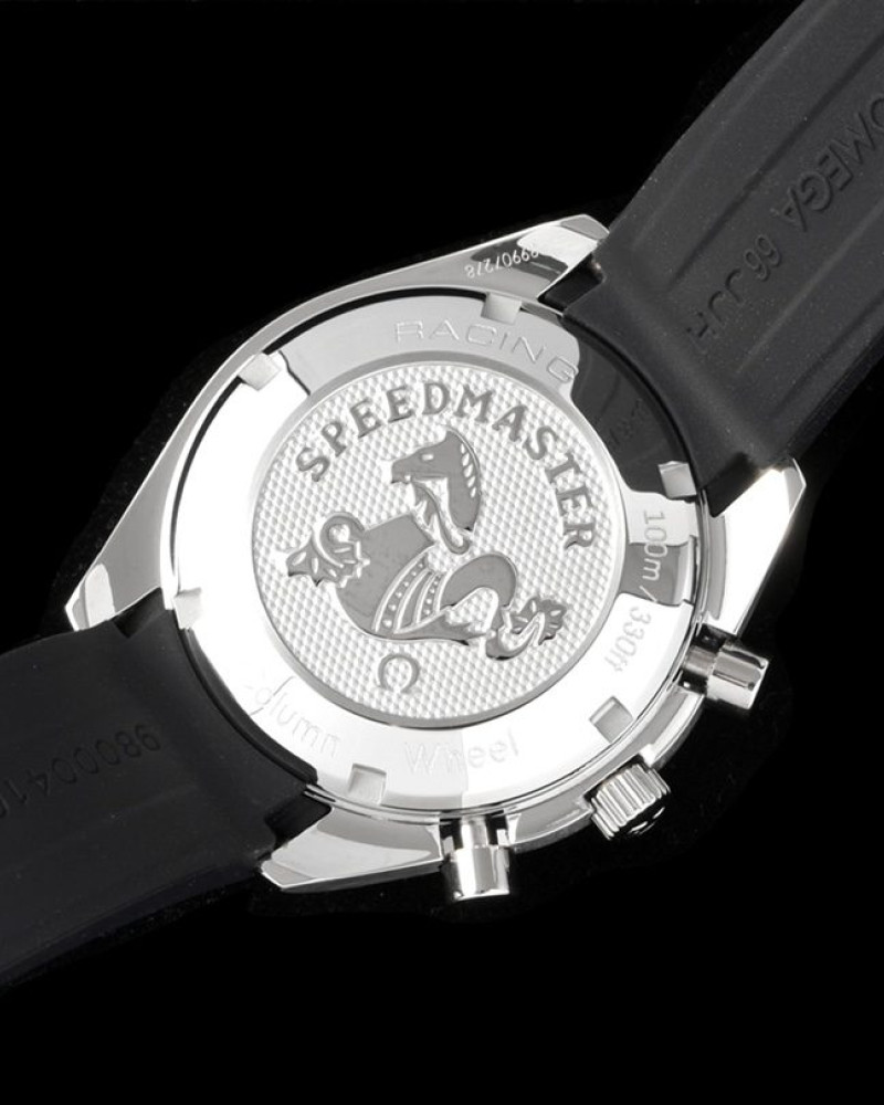 Omega Speedmaster Racing White Dial Steel Bezel On Black Rubber Strap