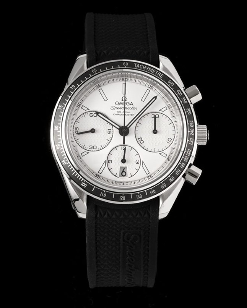 Omega Speedmaster Racing White Dial Steel Bezel On Black Rubber Strap