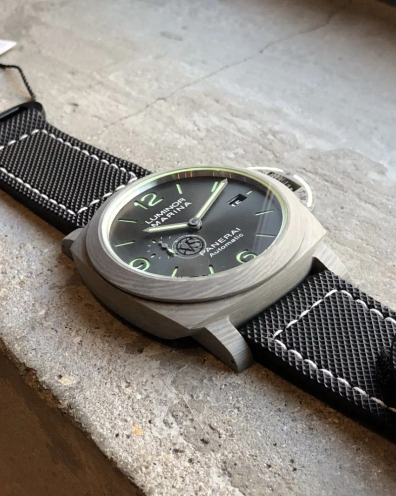 Panerai Luminor Marina Titanium Grey Dial Green Luminous On Black Fabric Strap