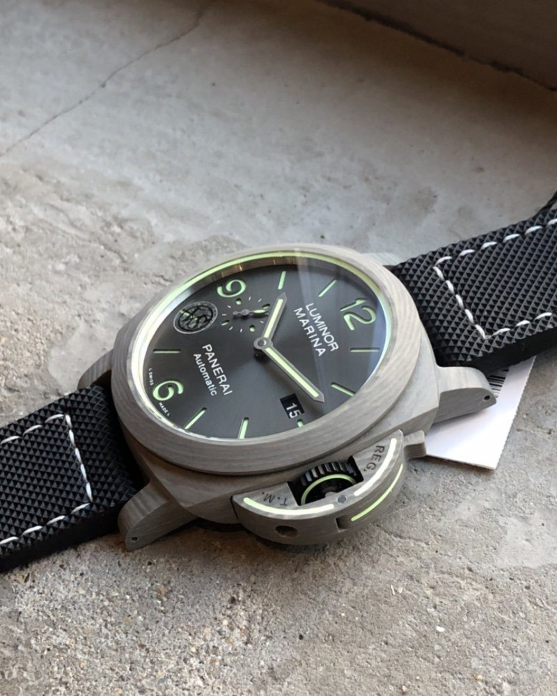 Panerai Luminor Marina Titanium Grey Dial Green Luminous On Black Fabric Strap