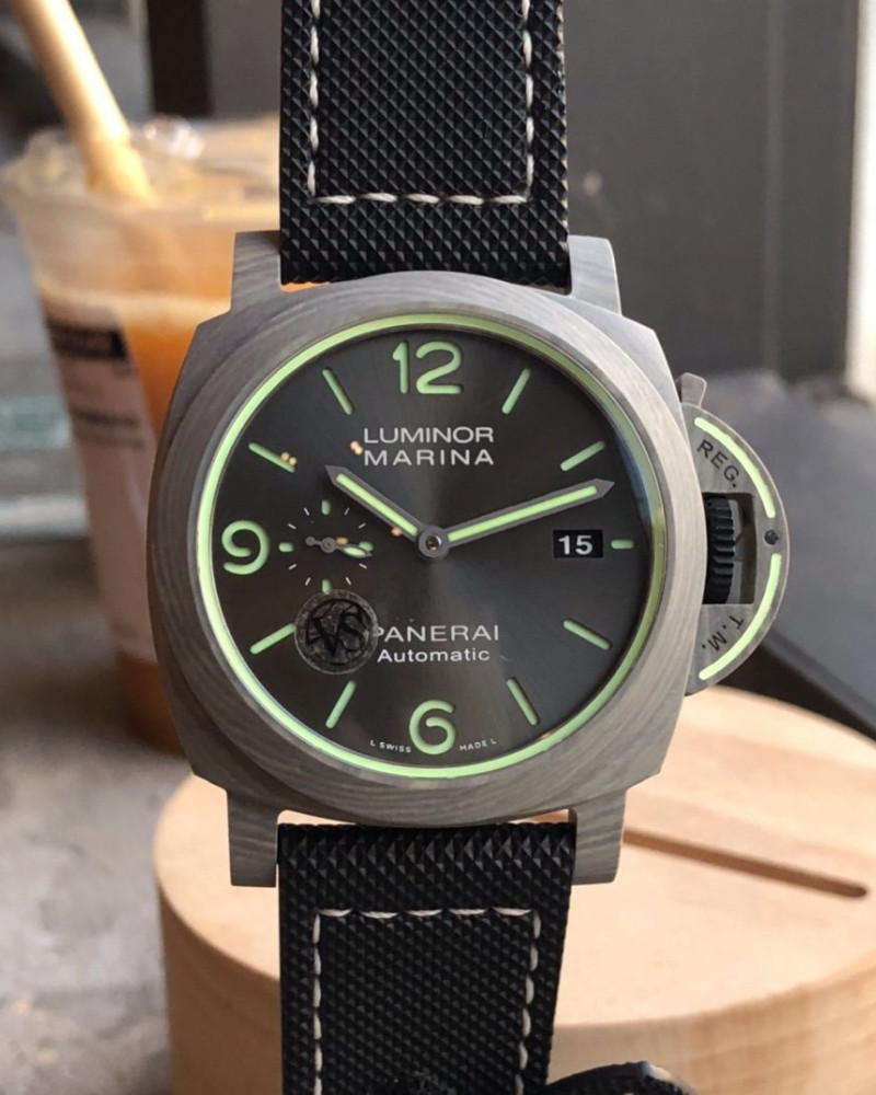 Panerai Luminor Marina Titanium Grey Dial Green Luminous On Black Fabric Strap