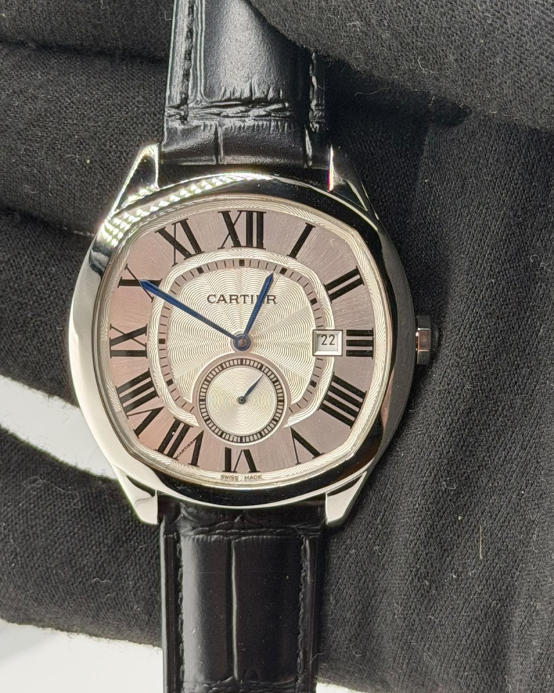 Cartier Drive de Cartier Silver/Grey Dial Steel Case On Black Leather Strap