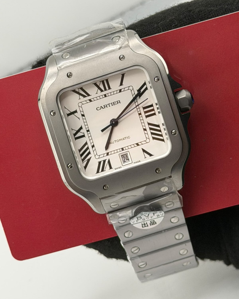 Cartier Santos de Cartier White Dial Steel Bezel On Steel Bracelet