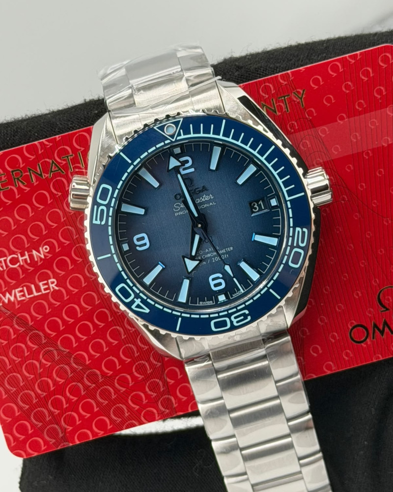 Omega Seamaster Planet Ocean Blue Dial Blue Ceramic Bezel On Steel Bracelet