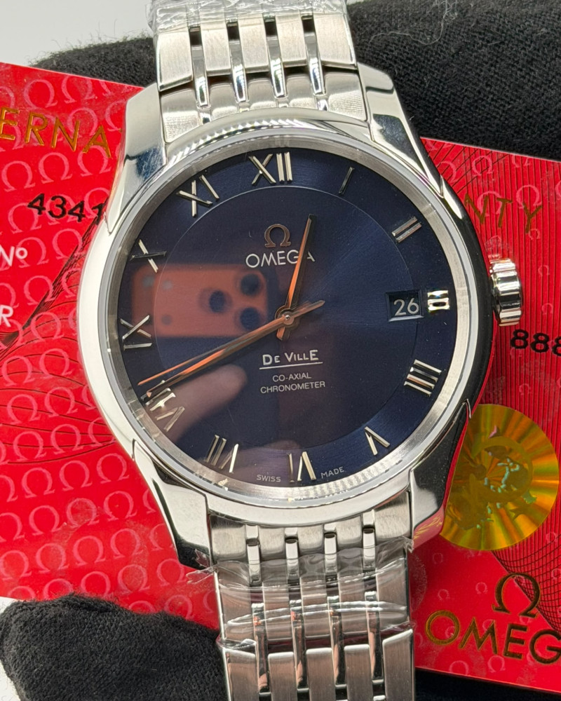 Omega De Ville Prestige Blue Dial Steel Case On Steel Bracelet
