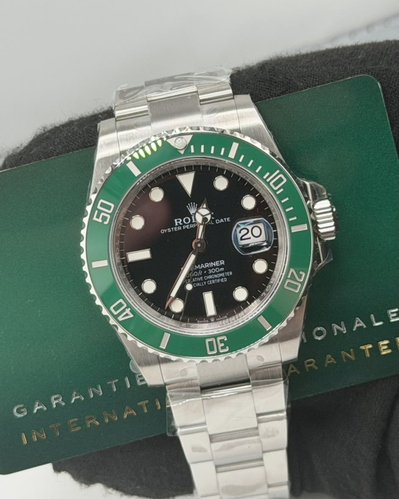 Rolex Oyster Perpetual Date Submariner Black Dial Green Ceramic Bezel On Oyster Bracelet