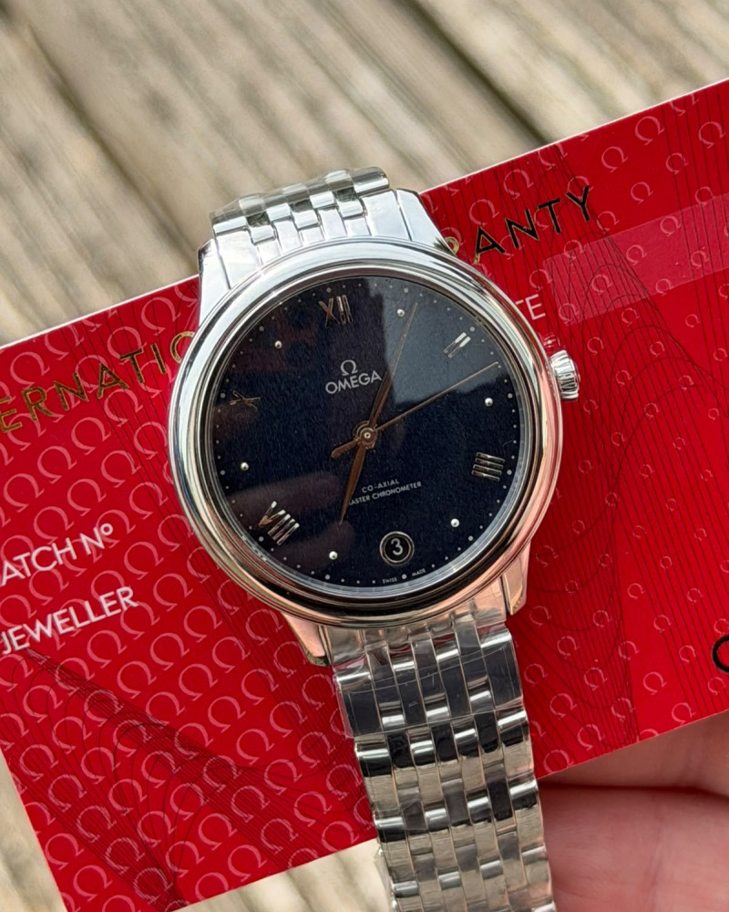 Omega De Ville Prestige Black Dial Roman Numerals Steel Case On Steel Bracelet