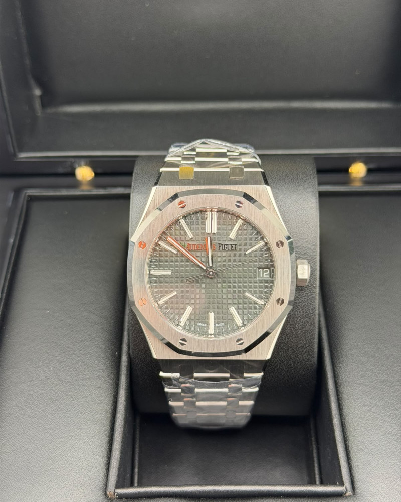 Audemars Piguet Royal Oak Grey Dial Orange Accent Screws Steel Bezel On Steel Bracelet