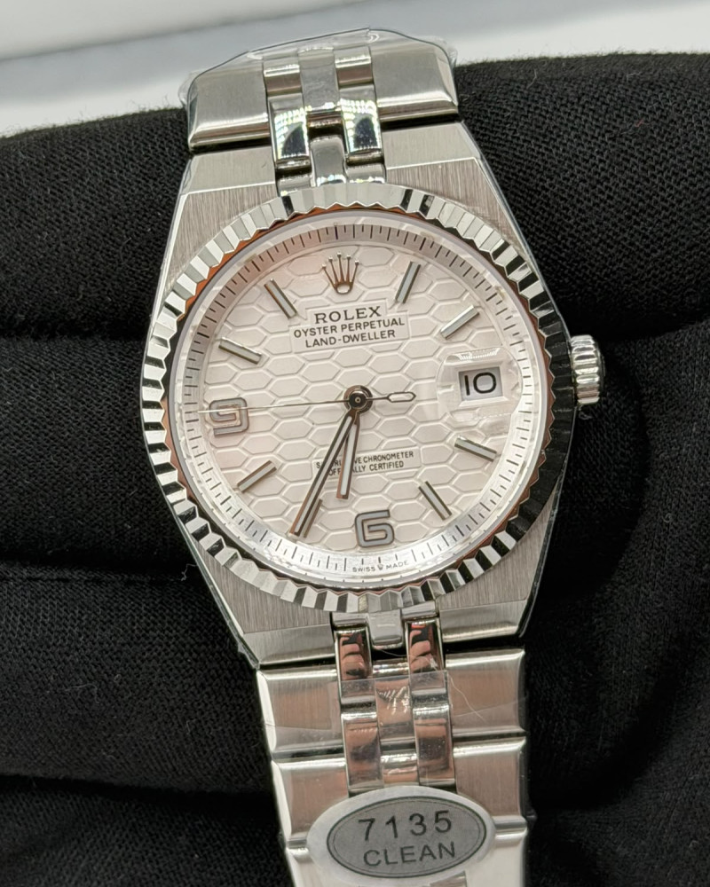 Rolex Oyster Perpetual Datejust Pink Honeycomb Motif Dial Steel Fluted Bezel On Jubilee Bracelet Ladies