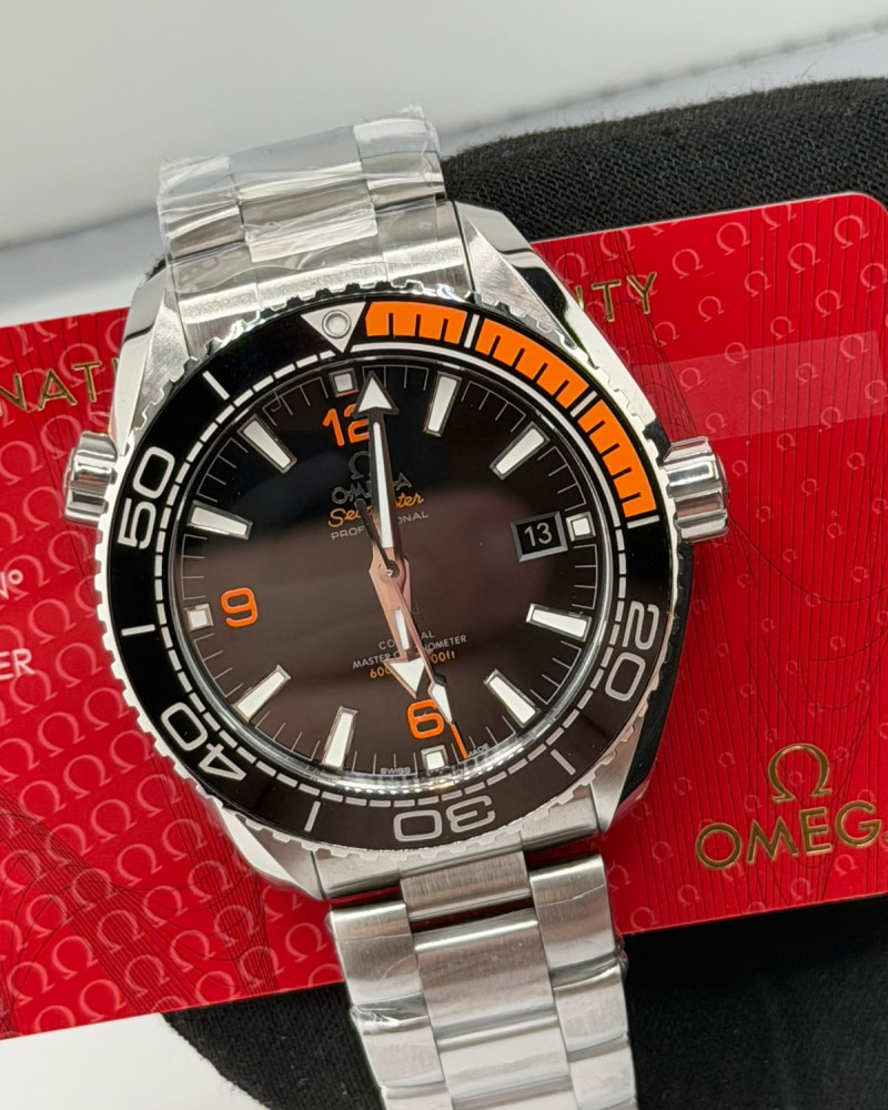 Omega Seamaster Planet Ocean Brown Dial Black Orange Ceramic Bezel On Steel Bracelet