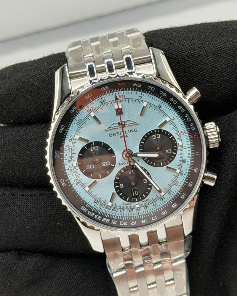 Breitling Navitimer B01 Ice Blue Dial Dark Subdials Steel Case On Steel Bracelet