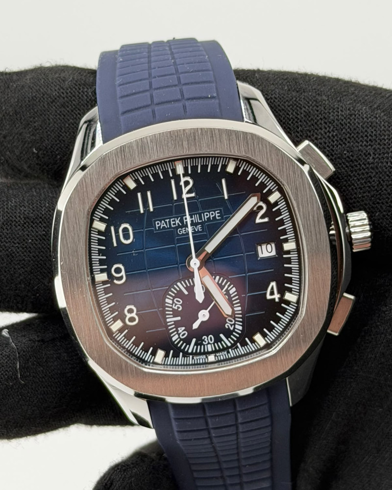 Patek Philippe Aquanaut Chronograph Dark Blue Dial Steel Case On Blue Rubber Strap