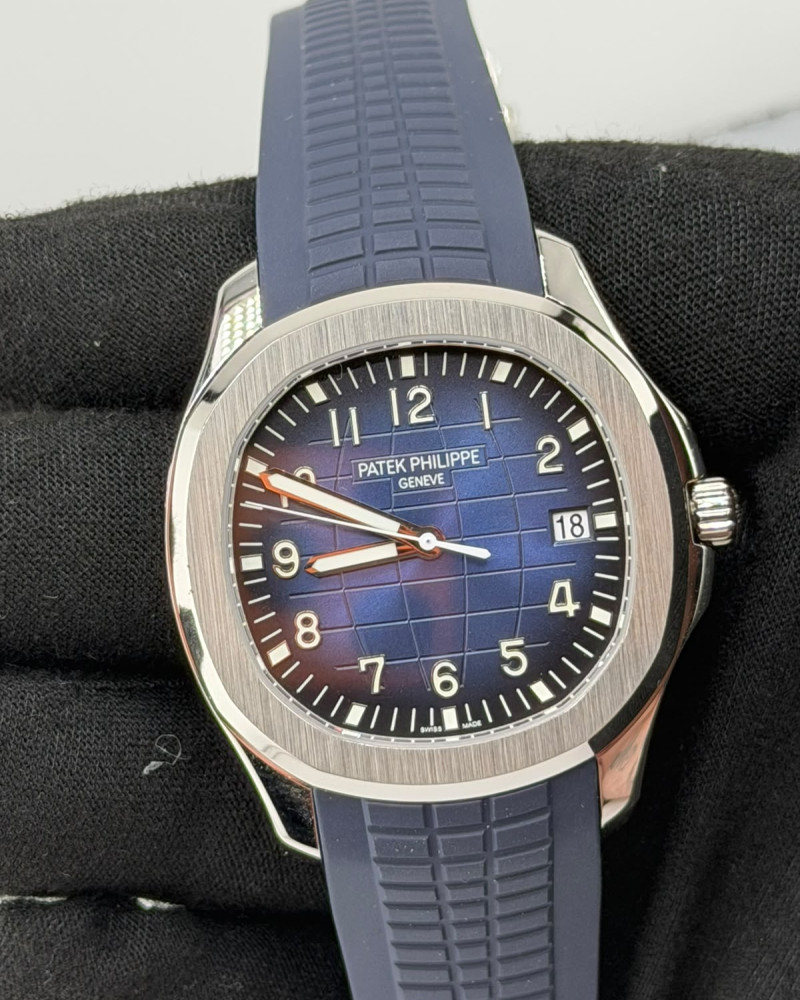 Patek Philippe Aquanaut Dark Blue Dial Steel Case On Blue Rubber Strap