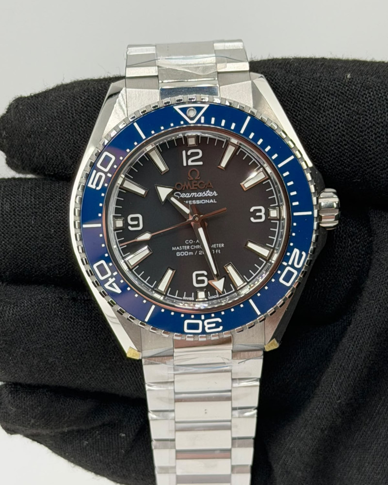 Omega Seamaster Planet Ocean Black Dial Blue Ceramic Bezel On Steel Bracelet