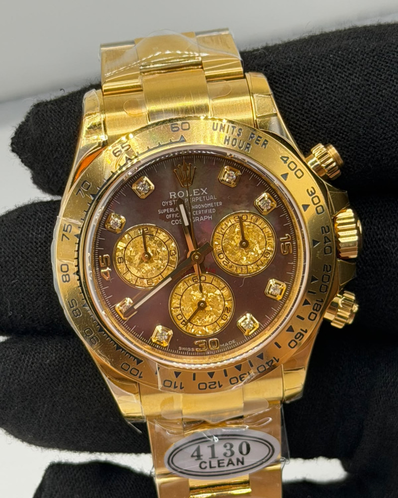 Rolex Oyster Perpetual Cosmograph Daytona Chocolate Dial Diamond Markers Yellow Gold On Yellow Gold Oyster Bracelet