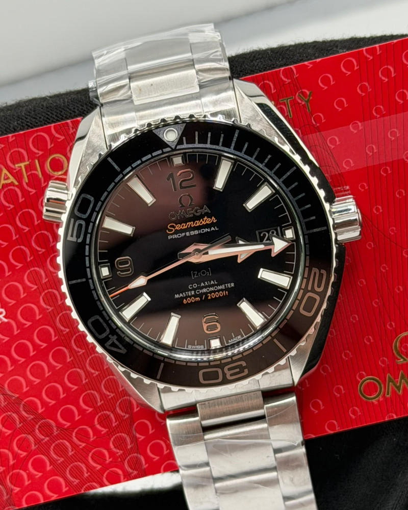 Omega Seamaster Planet Ocean Black Dial Black Ceramic Bezel Rose Gold Numerals ZrO2 On Steel Bracelet