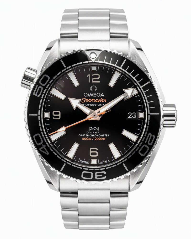 Omega Seamaster Planet Ocean Black Dial Black Ceramic Bezel Rose Gold Numerals ZrO2 On Steel Bracelet