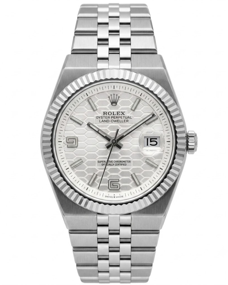 Rolex Oyster Perpetual Datejust Silver Honeycomb Motif Dial Steel Fluted Bezel On Jubilee Bracelet