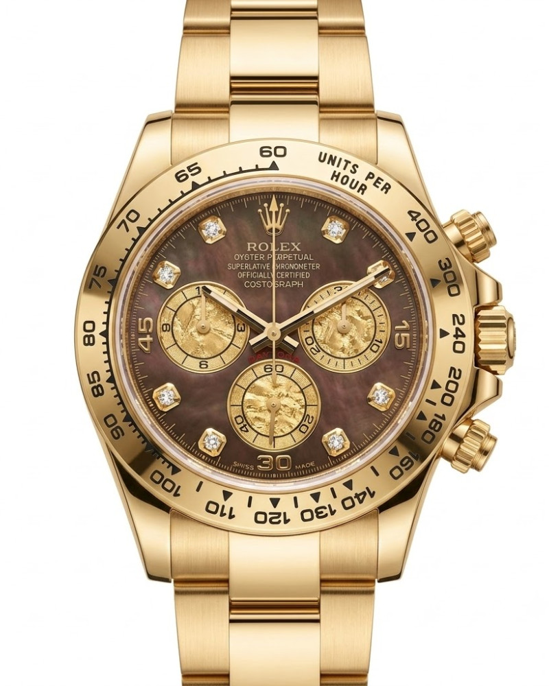 Rolex Oyster Perpetual Cosmograph Daytona Chocolate Dial Diamond Markers Yellow Gold On Yellow Gold Oyster Bracelet