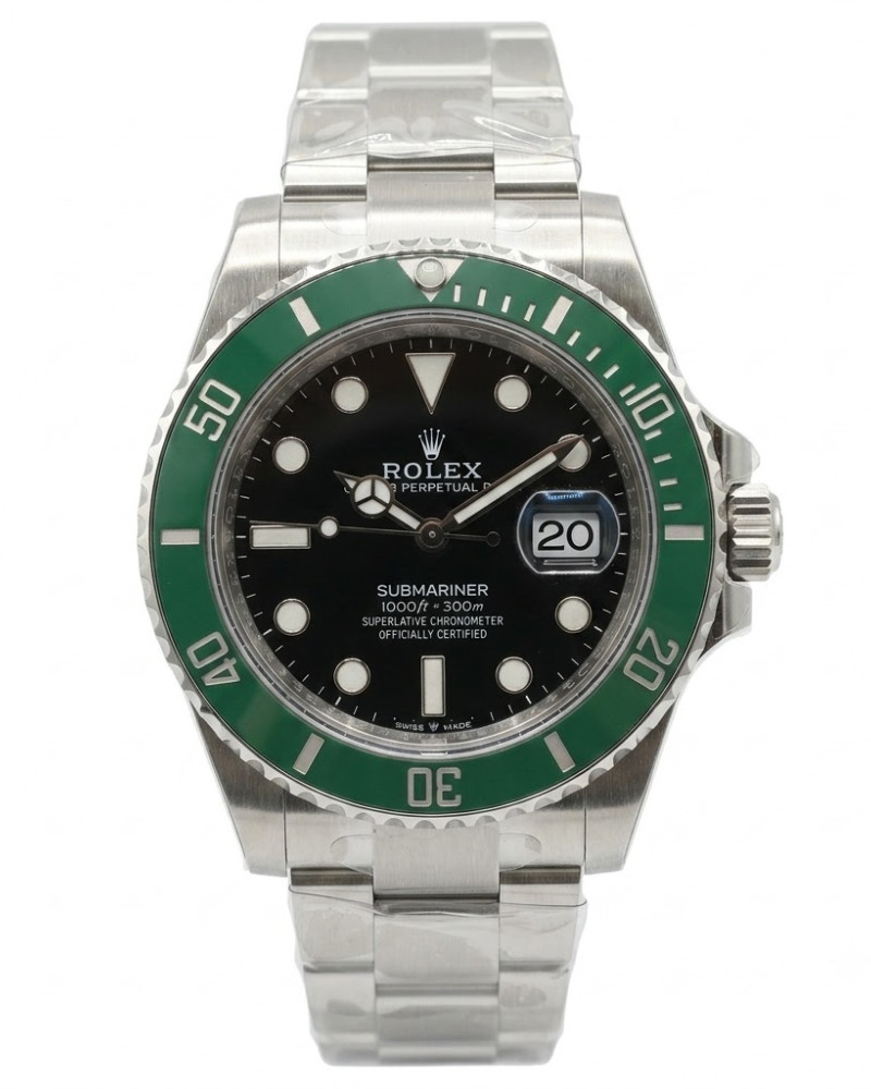 Rolex Oyster Perpetual Date Submariner Black Dial Green Ceramic Bezel On Oyster Bracelet