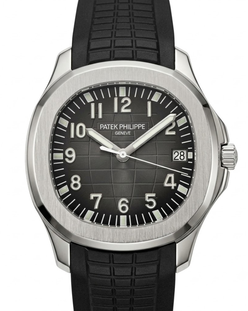 Patek Philippe Aquanaut Black Dial Steel Bezel On Black Rubber Strap