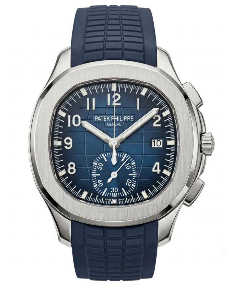 Patek Philippe Aquanaut Chronograph Dark Blue Dial Steel Case On Blue Rubber Strap