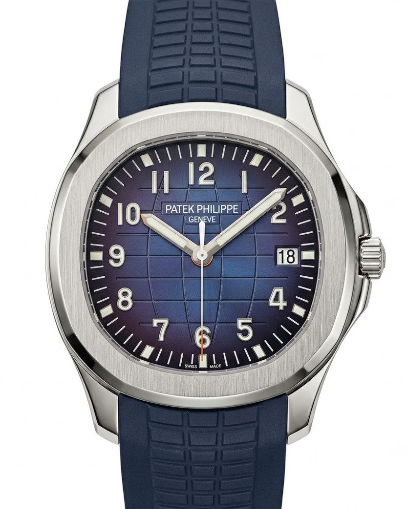 Patek Philippe Aquanaut Dark Blue Dial Steel Case On Blue Rubber Strap