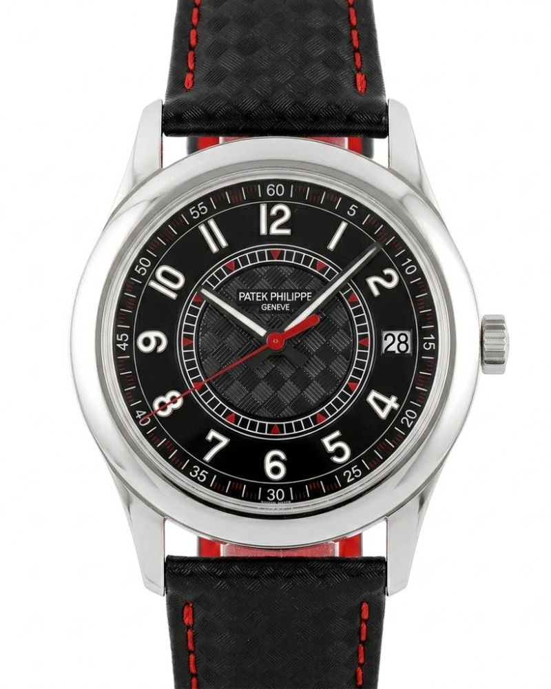 Patek Philippe Calatrava Black Dial Steel Case On Black Rubber Strap