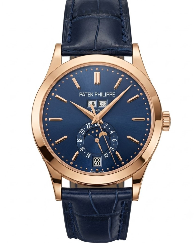 Patek Philippe Complications 5396 Blue Dial Rose Gold Annual Calendar Moon Phase On Blue Leather Strap