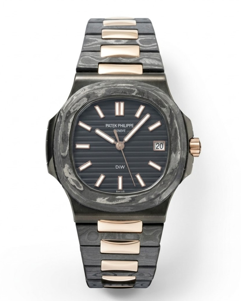 Patek Philippe Nautilus D:W Black Dial Forged Carbon/Rose Gold Case On Carbon/Rose Gold Bracelet