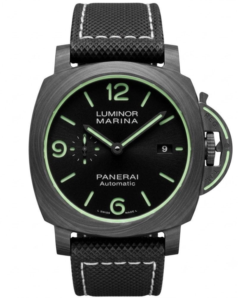 Panerai Luminor Marina Carbotech Black Dial Green Luminous On Black Fabric Strap