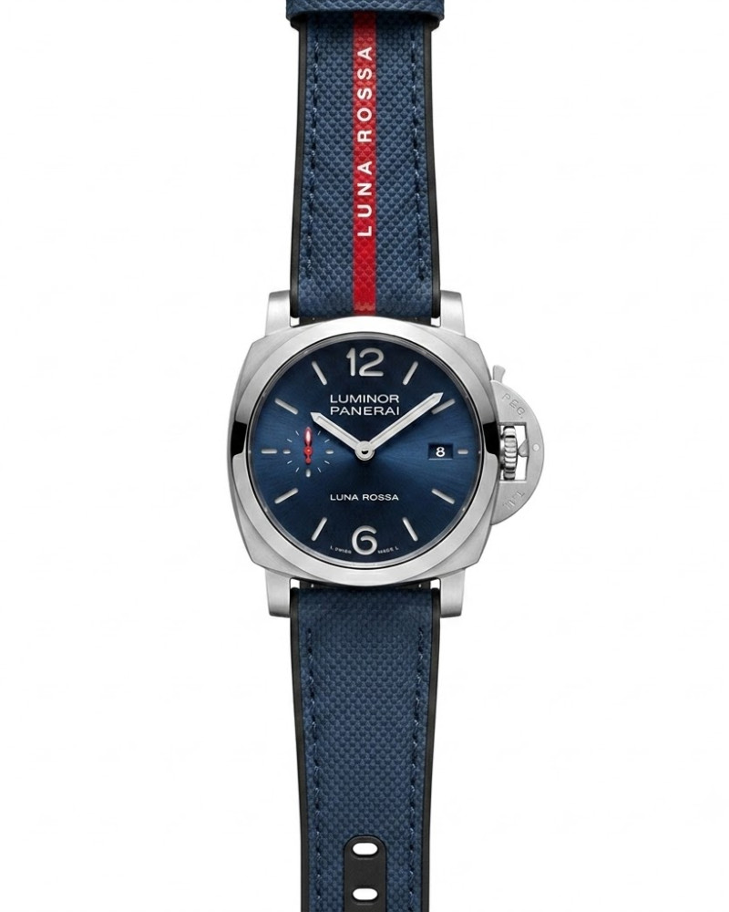 Panerai Luminor BiTempo Luna Rossa Blue Dial Steel Case On Blue/Red Fabric Strap