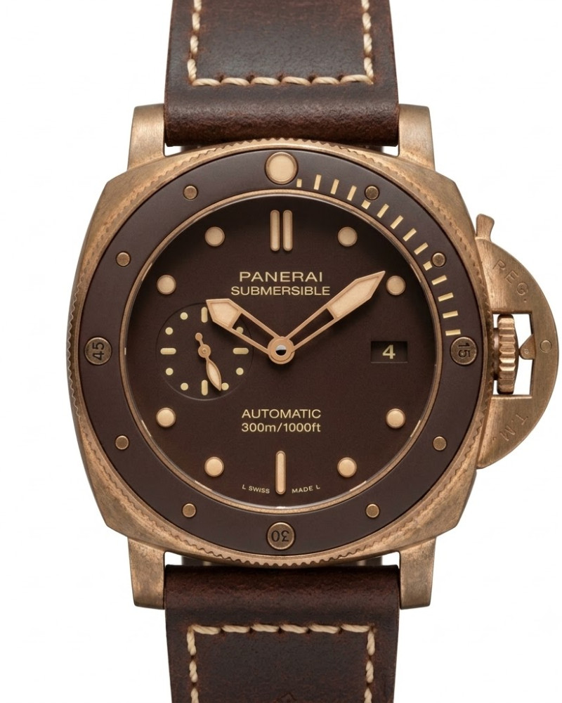 Panerai Submersible Bronzo Brown Dial Bronze Case On Brown Leather Strap