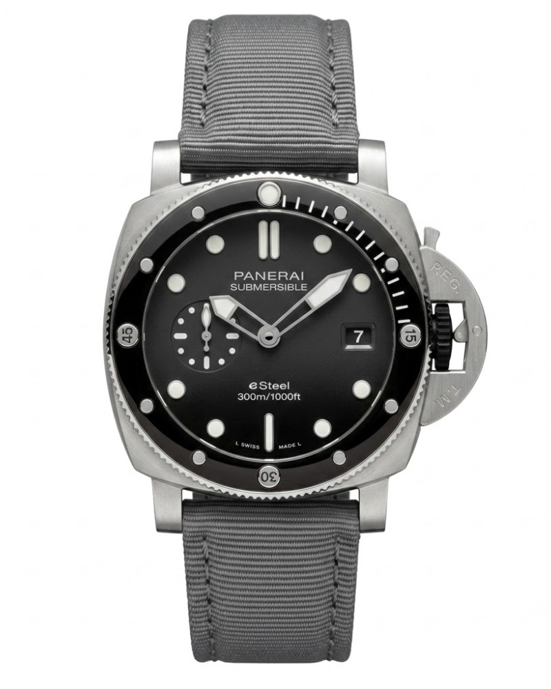 Panerai Submersible eSteel Brown Dial Brown Ceramic Bezel On Grey Fabric Strap