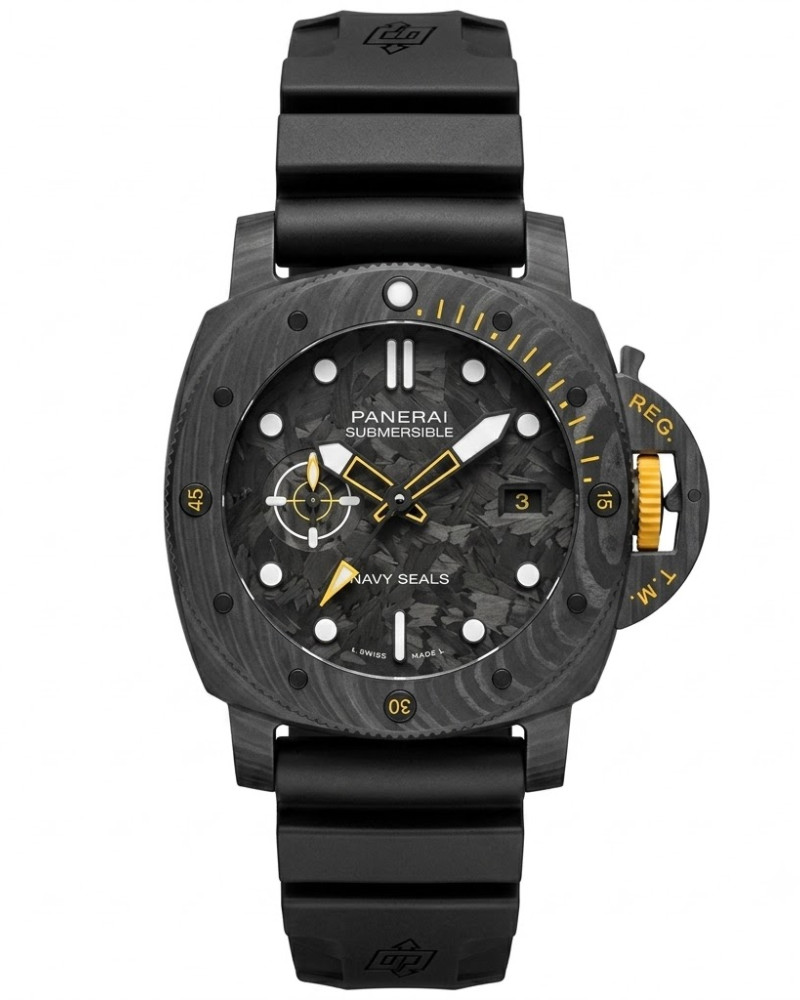 Panerai Submersible Navy SEALs Carbotech Black Dial On Black Rubber Strap