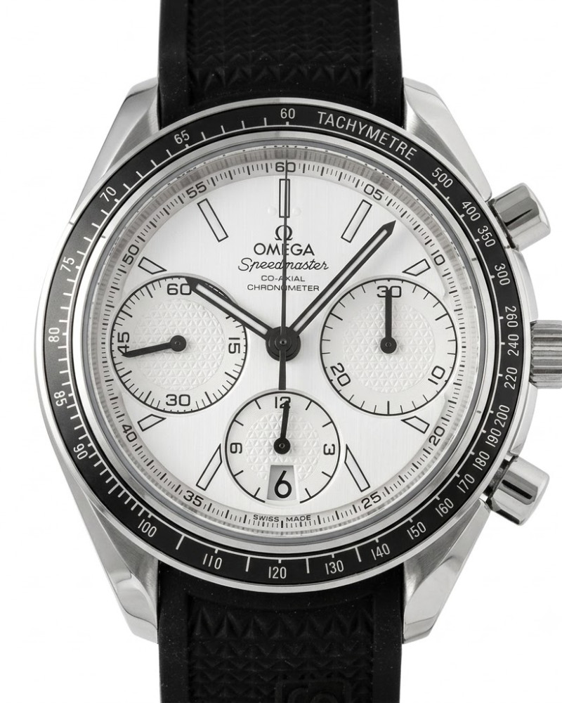 Omega Speedmaster Racing White Dial Steel Bezel On Black Rubber Strap