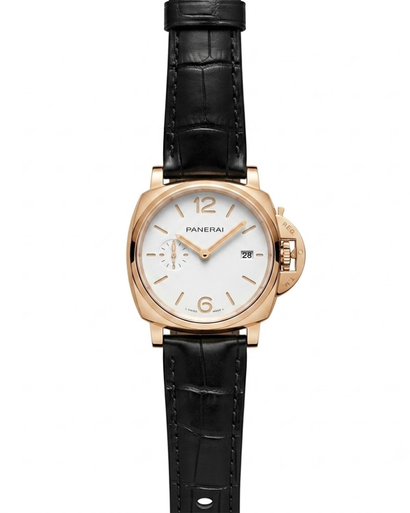 Panerai Luminor Due White Dial Rose Gold Case On Black Leather Strap